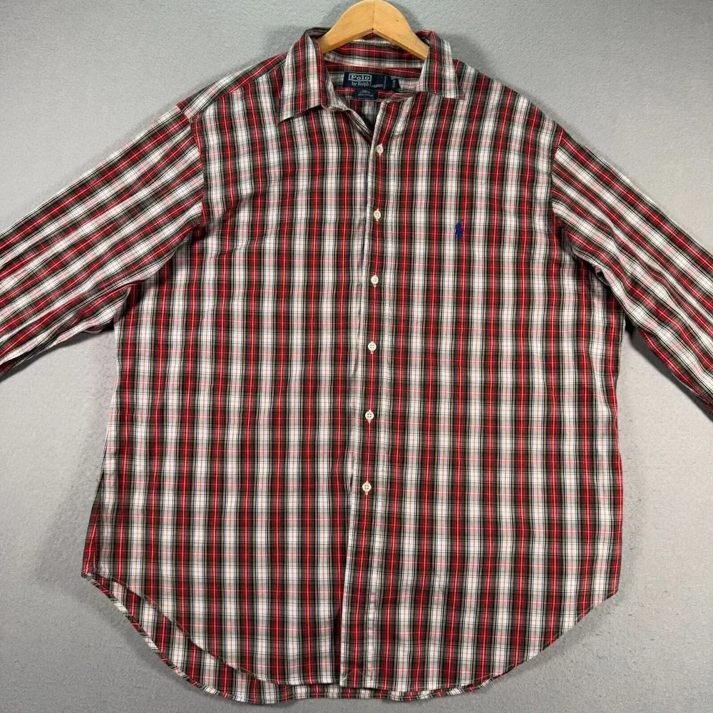 Vintage Polo Ralph Lauren Lowell Button Up Shirt Mens‎ 17.5-36 Red Plaid Casual